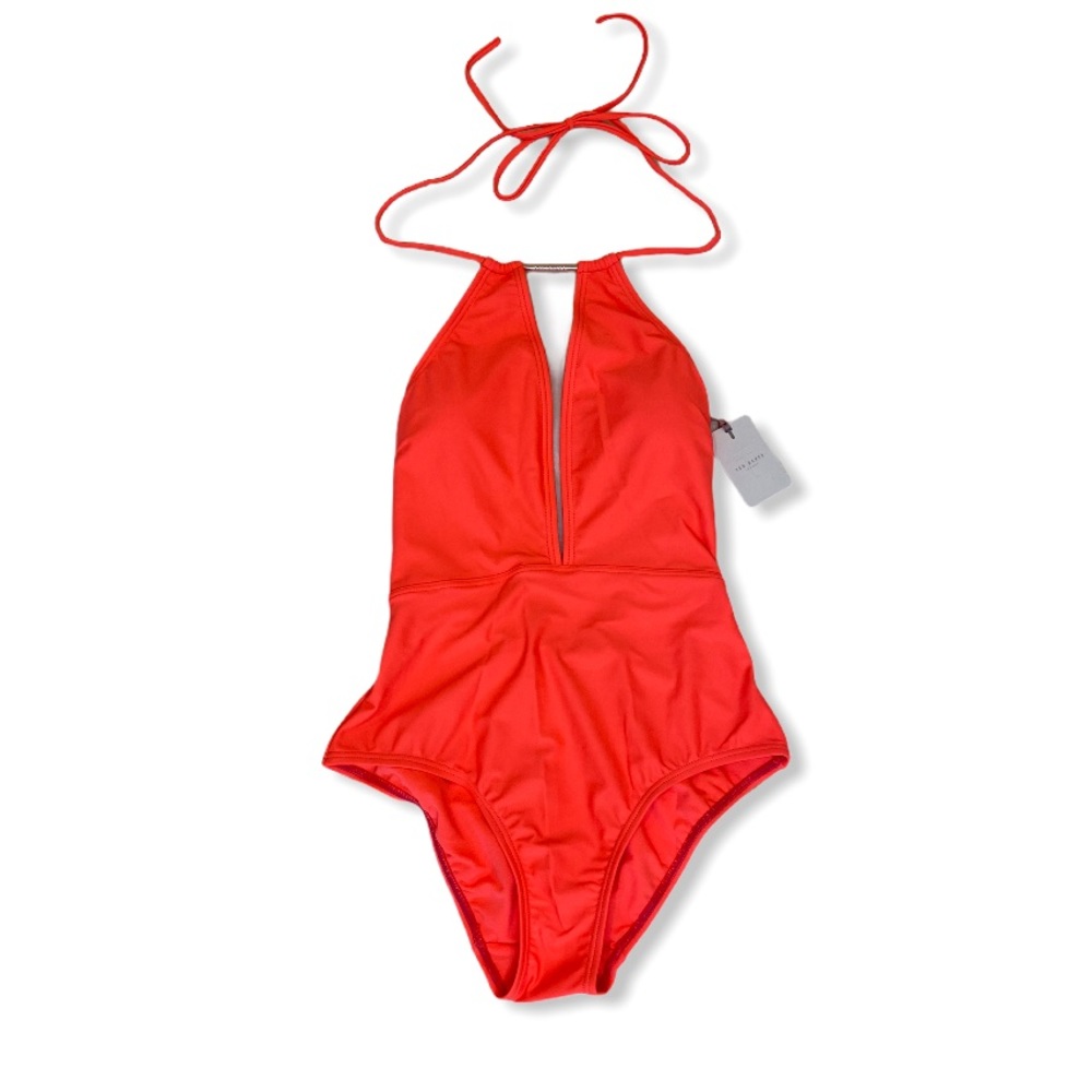 Ted Baker Bright Coral Halter One Piece Swimsuit